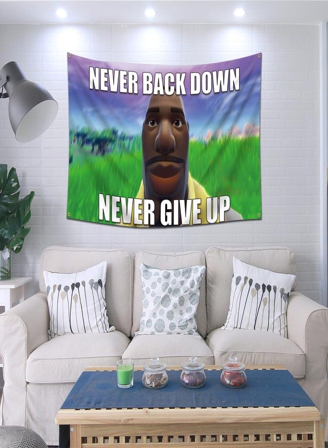DecrPlus Never Back Down Flag Tapestry Never Give Up Banner Jean Roqua Inspirational Wall Hanging Meme Flag (3x5Ft,Vivid Color,150D Polyster) For Man Cave,Bedroom,Dorm,Gift Needs - Image 2